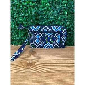Vera Bradley Cotton Wristlet Wallet blue green ''5x3'' hanging clip card quilt